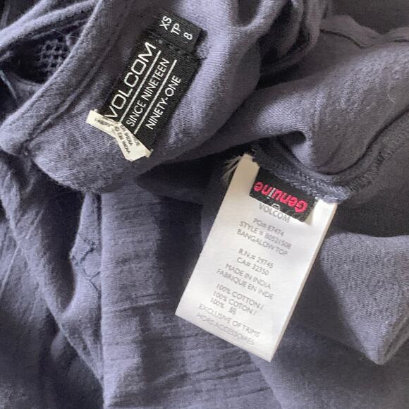 Volcom XS Textured Bangalow Flare Sleeve Blouse Top Blue Festival Boho - Picture 7 of 11